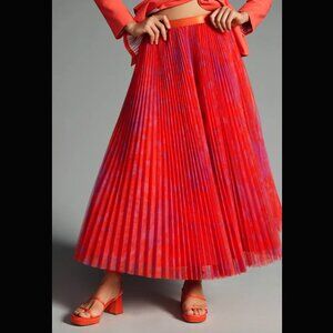 Anthropologie Hutch Pleated Tulle Skirt – Red Orange Motif (Size Small)